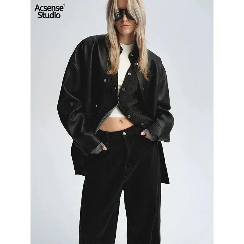 Oversized Black Faux Leather Shirt Jacket
