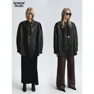 Oversized Black Faux Leather Shirt Jacket