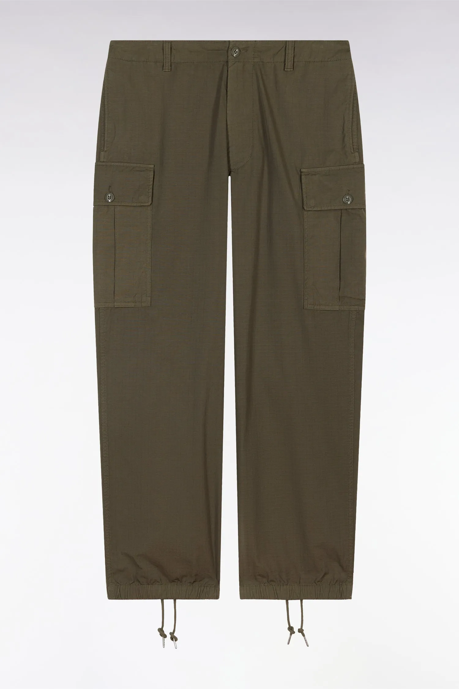 Pantalon cargo en coton kaki coupe droite