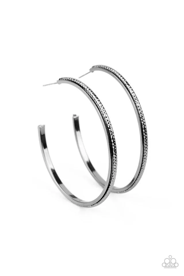 Paparazzi " Sultry Shimmer " Black Metal Diamond Cut Thin Hoop Earrings