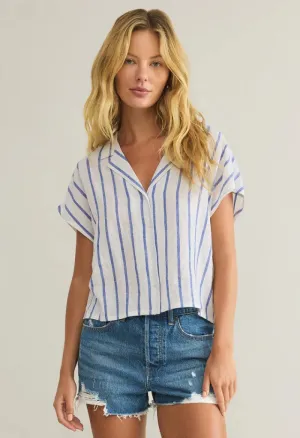 Parallel Button Down Top-Palace Blue