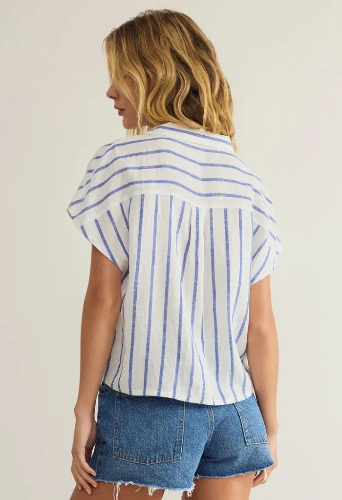 Parallel Button Down Top-Palace Blue