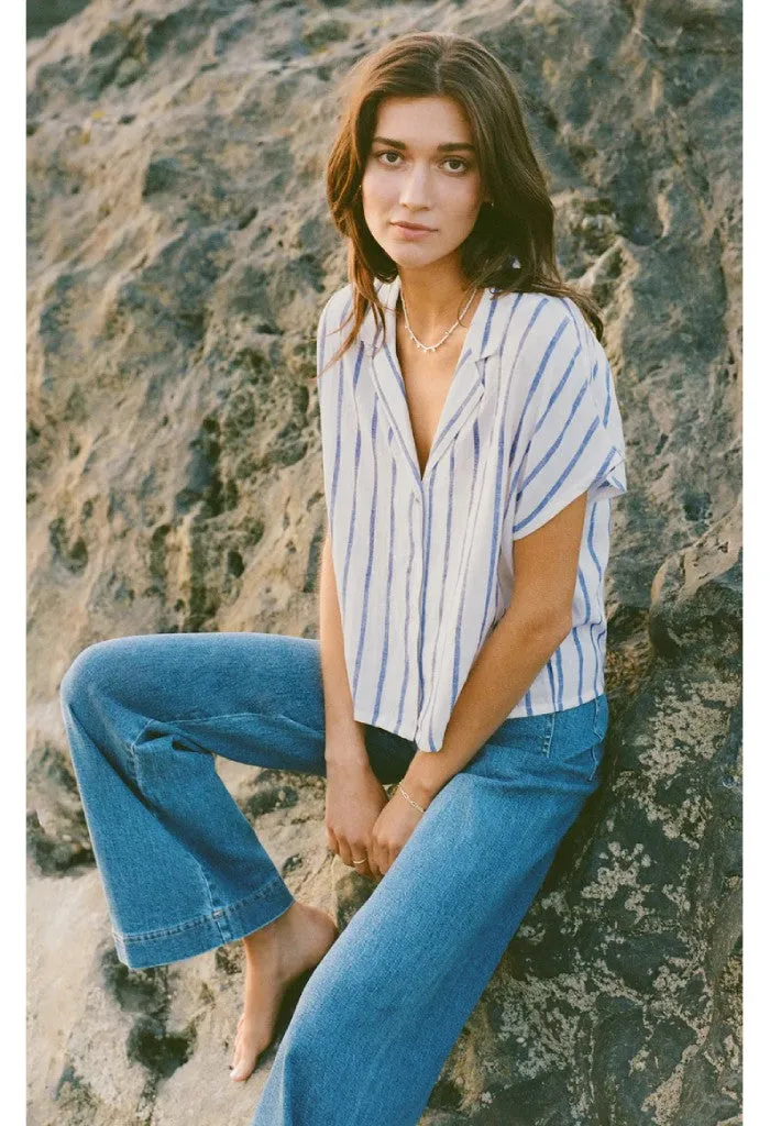 Parallel Button Down Top-Palace Blue