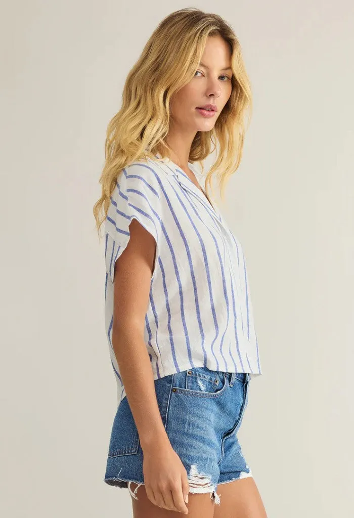 Parallel Button Down Top-Palace Blue
