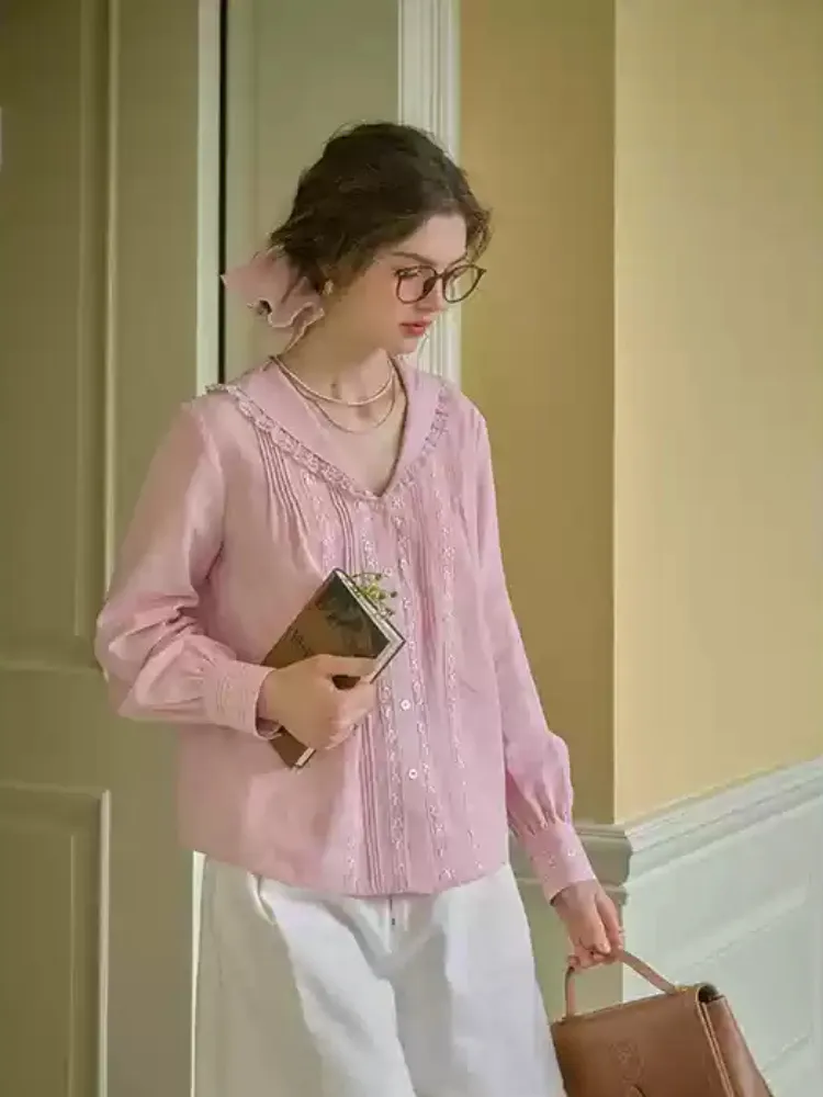 Peach Cream Literary Lapel Victorian Shirt