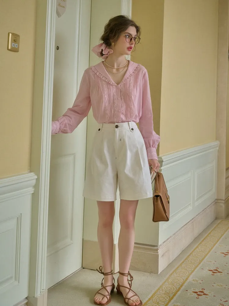 Peach Cream Literary Lapel Victorian Shirt