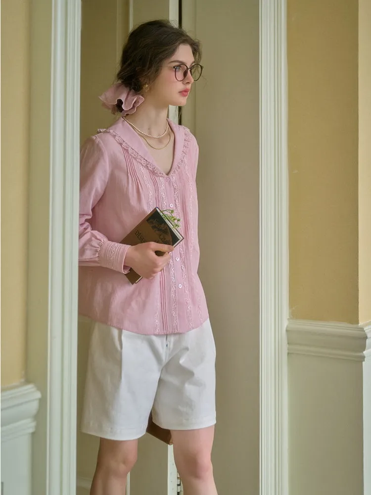 Peach Cream Literary Lapel Victorian Shirt