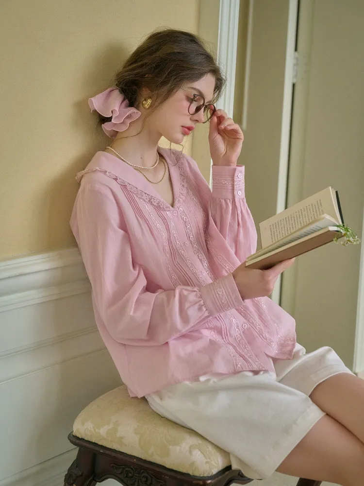 Peach Cream Literary Lapel Victorian Shirt