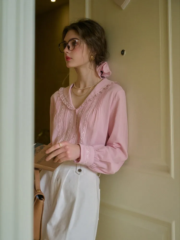 Peach Cream Literary Lapel Victorian Shirt