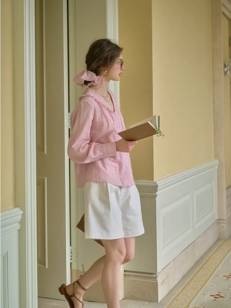 Peach Cream Literary Lapel Victorian Shirt
