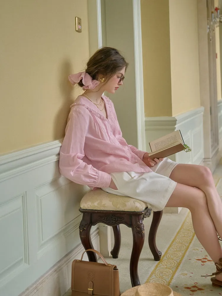 Peach Cream Literary Lapel Victorian Shirt
