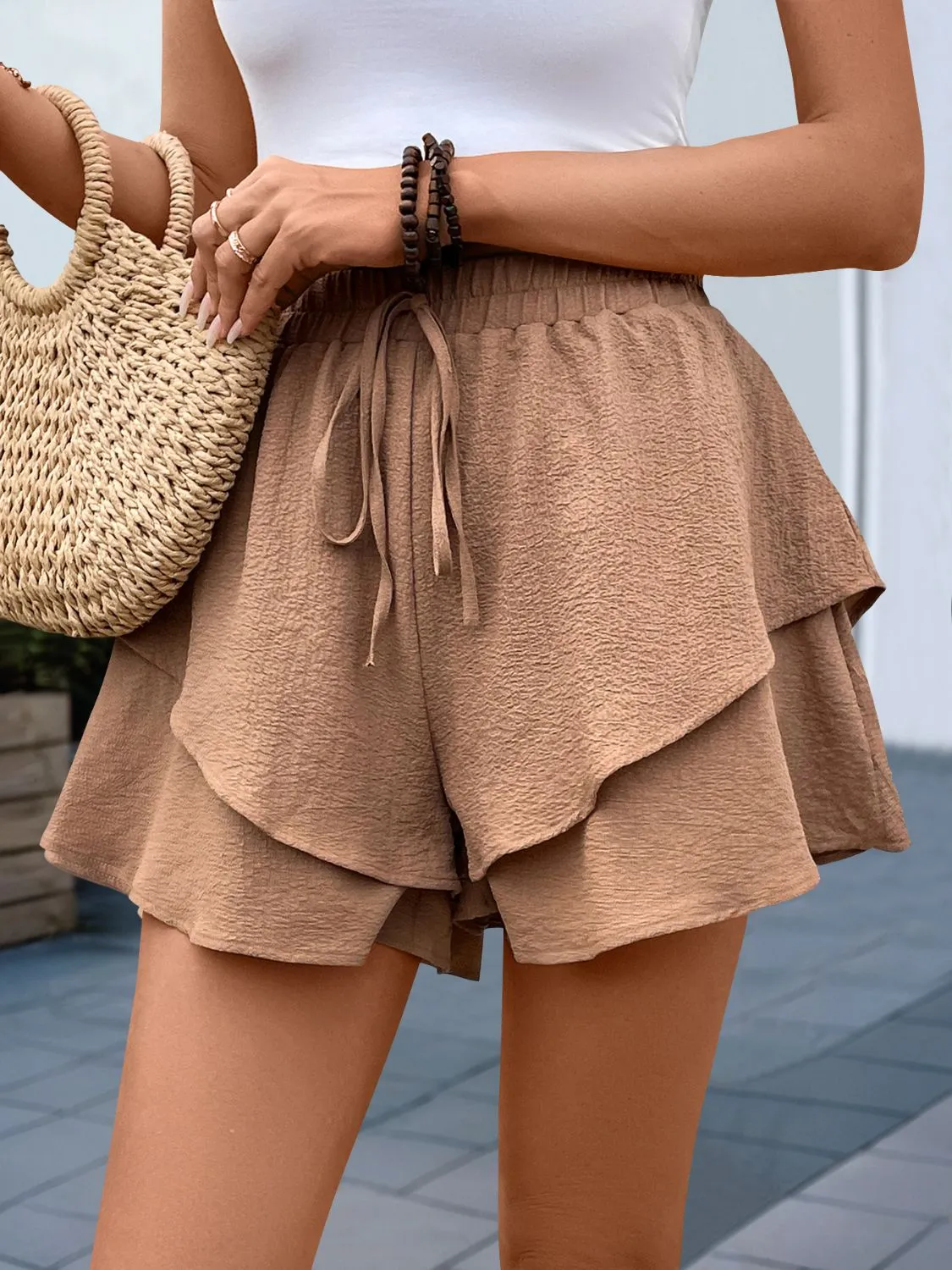 Perfee Tied Layered Shorts