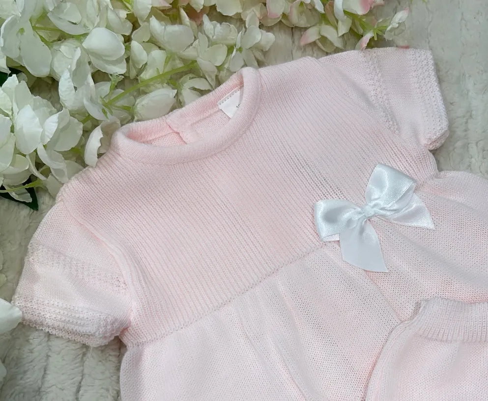 Pink knitted shorts and top