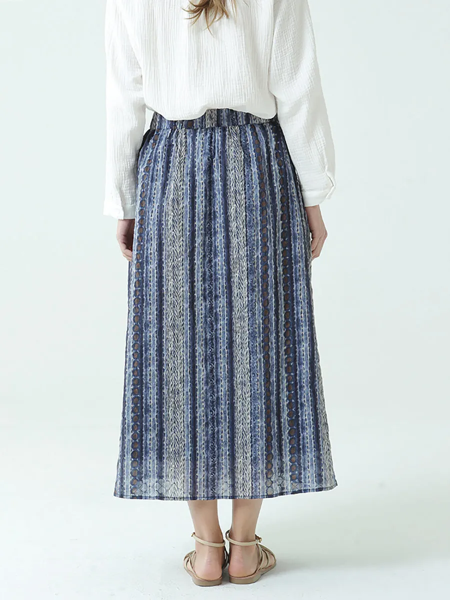Plus Size Cotton Spring Summer Elastic Waist Loose Skirt