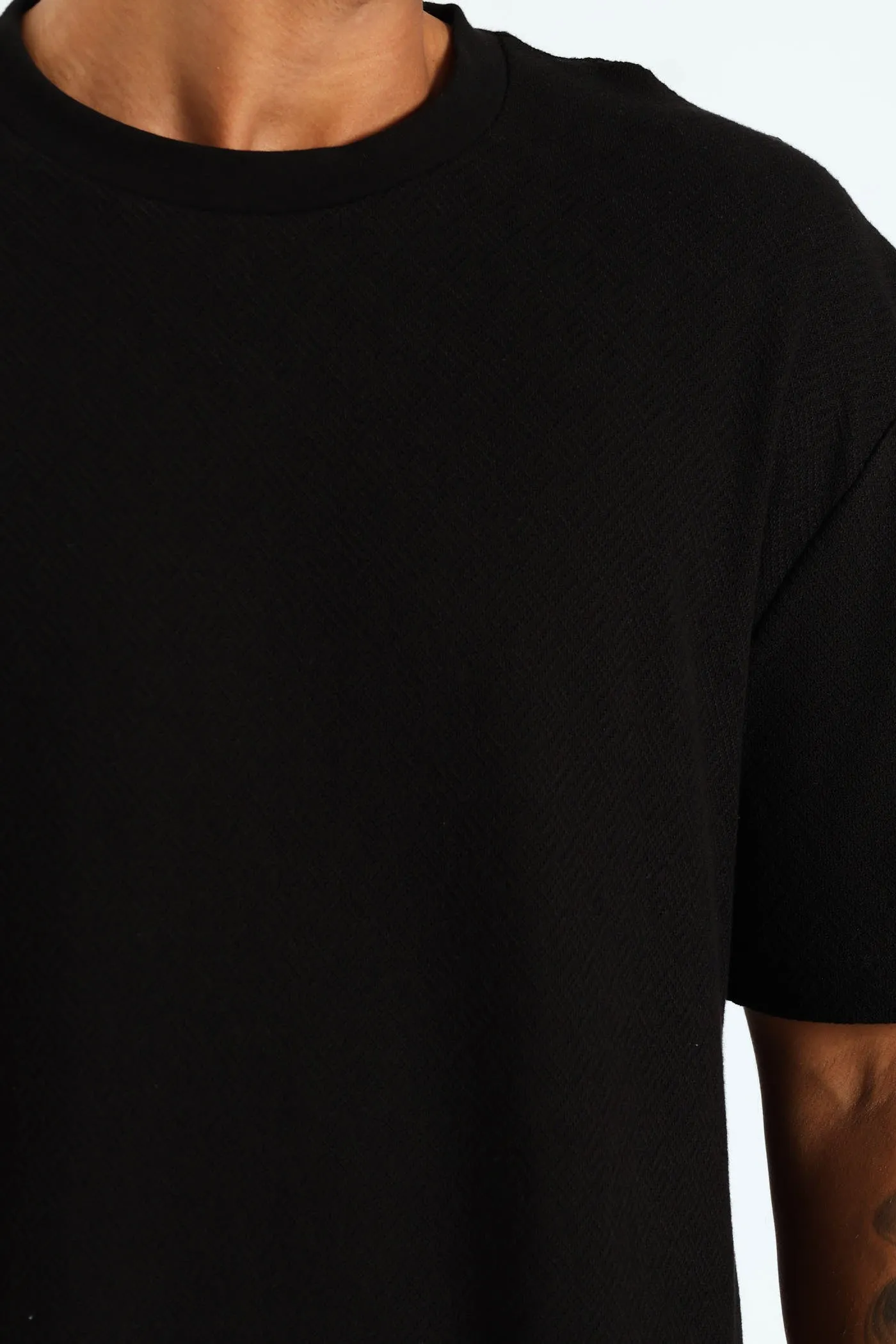 Pointelle Textured Tee - Black