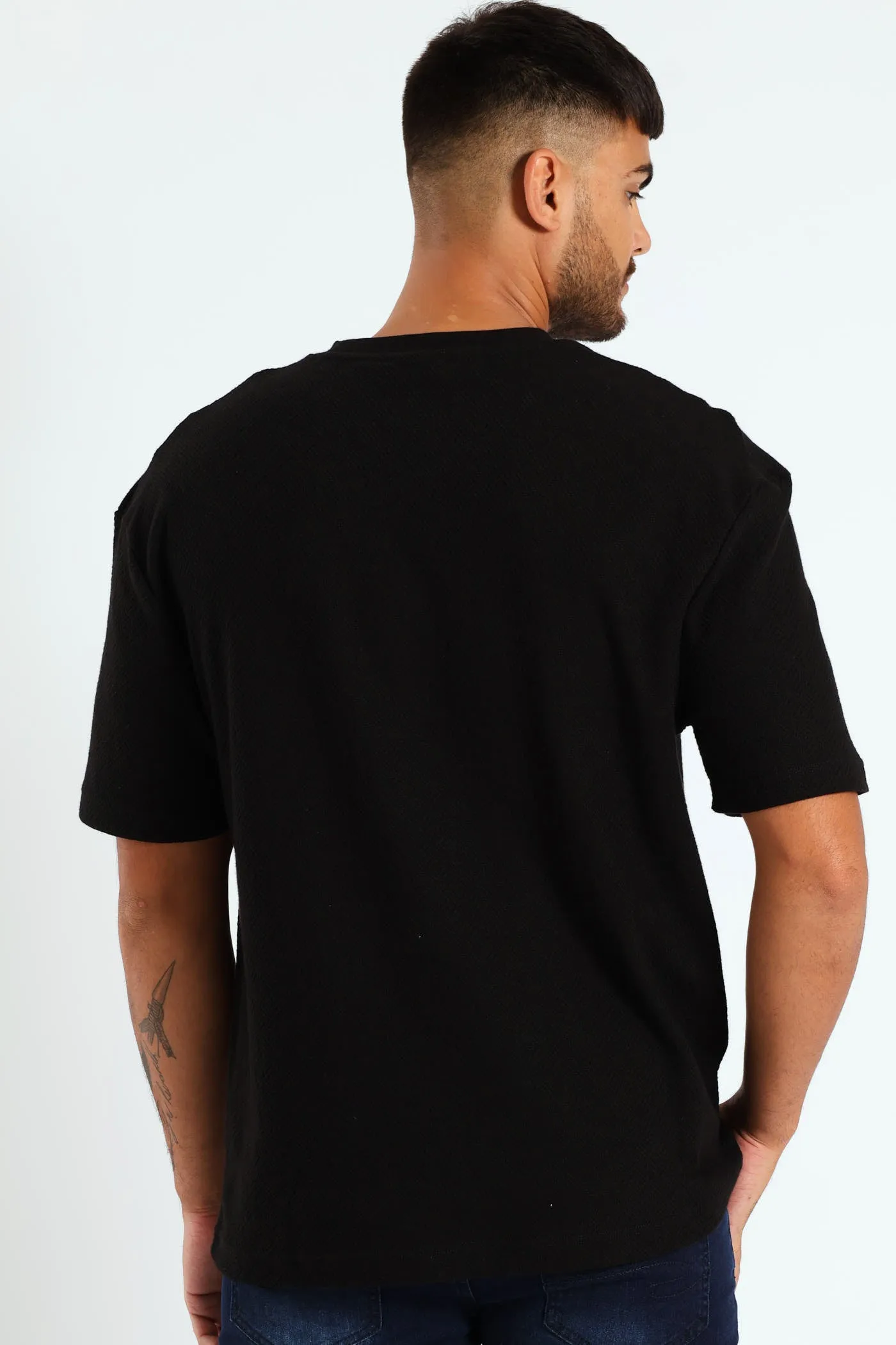 Pointelle Textured Tee - Black