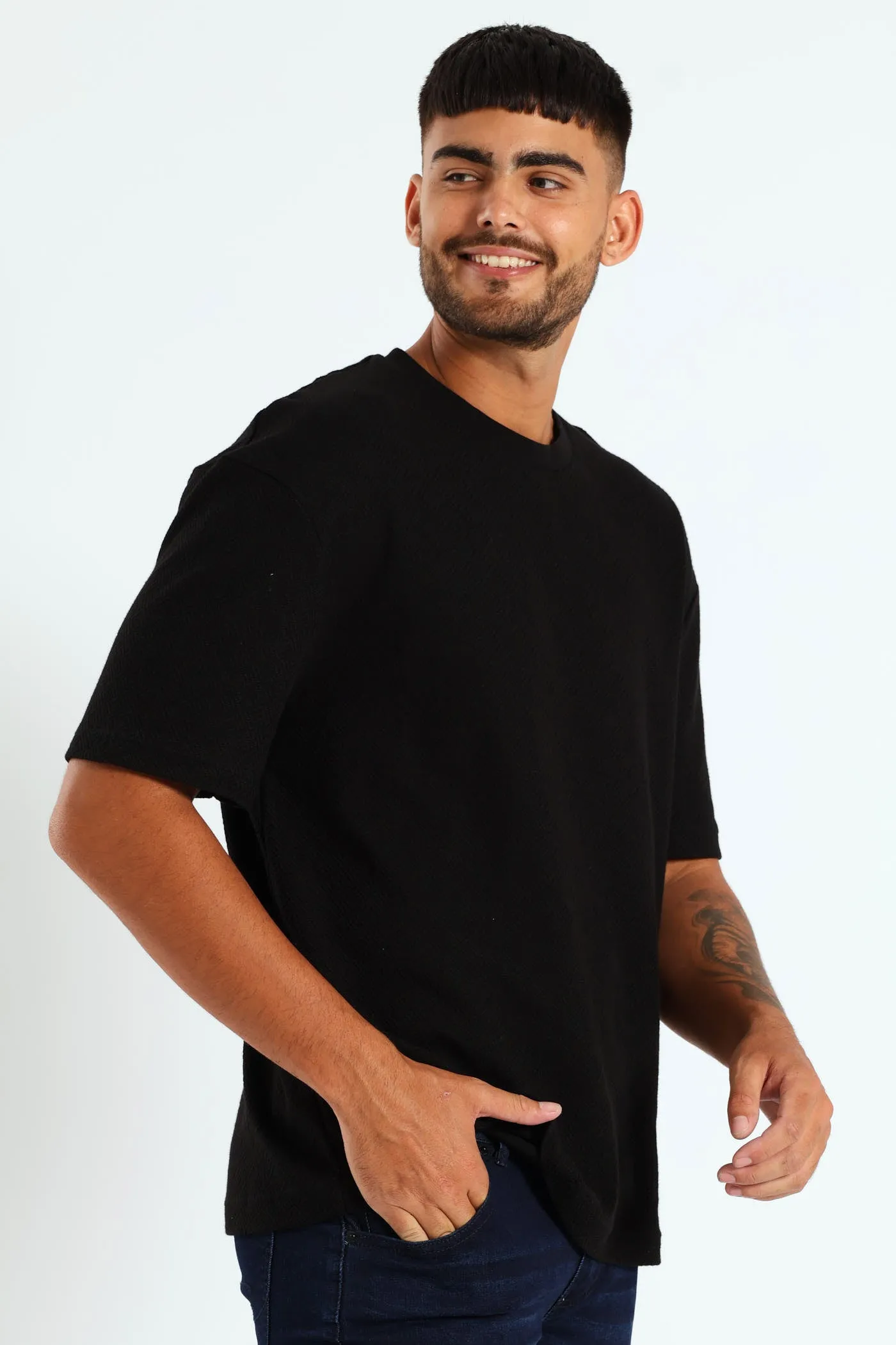 Pointelle Textured Tee - Black