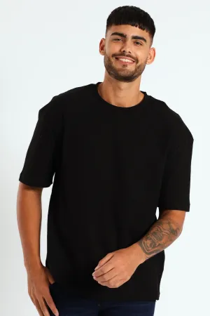 Pointelle Textured Tee - Black