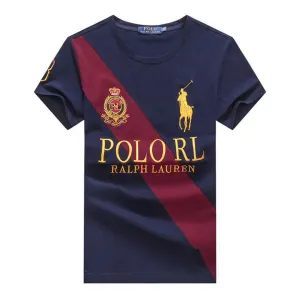 Prl Crested Textured T Shirt Navy Blue Red