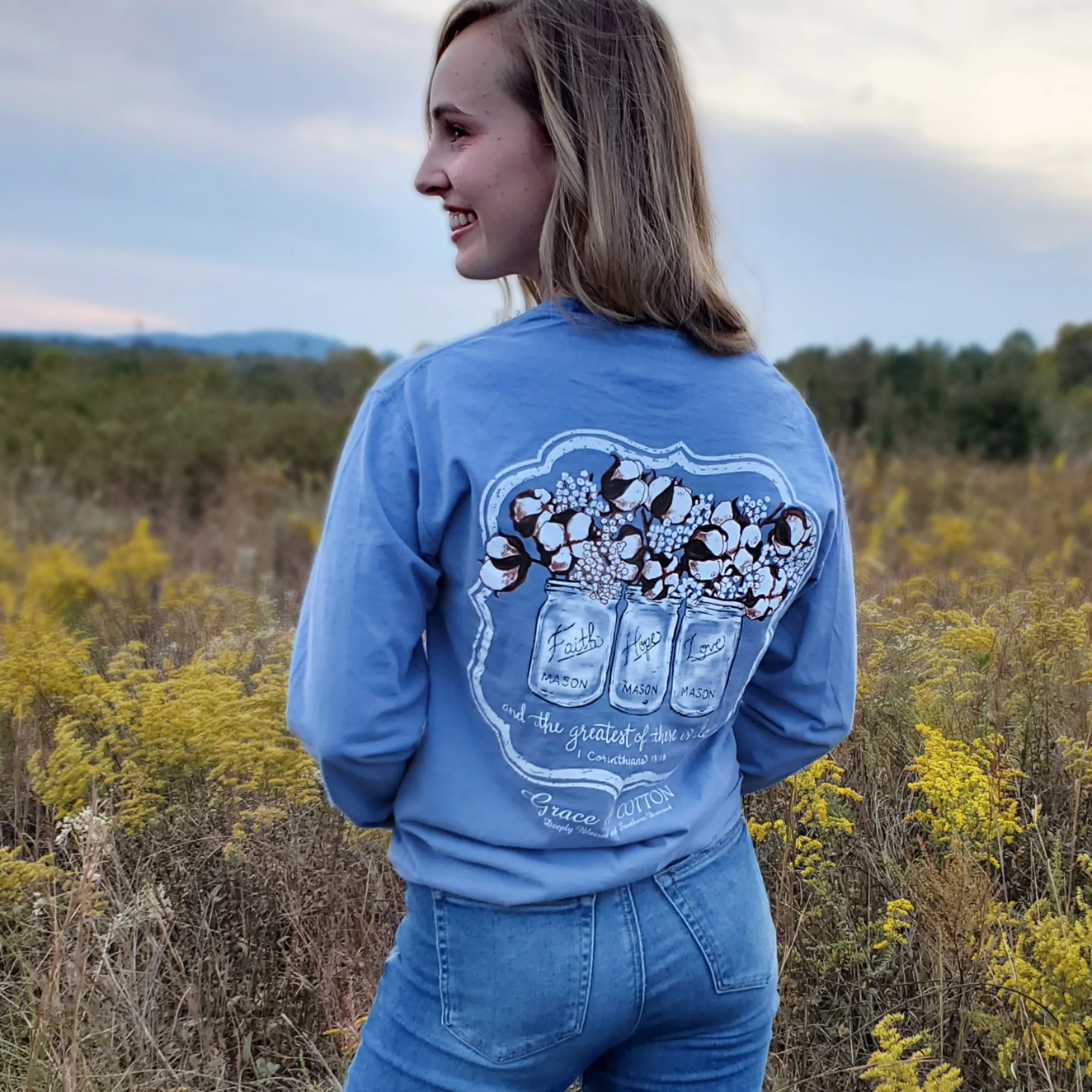 "Mason Jars and Cotton" - Blue