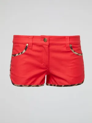 Red Leopard Trim Shorts