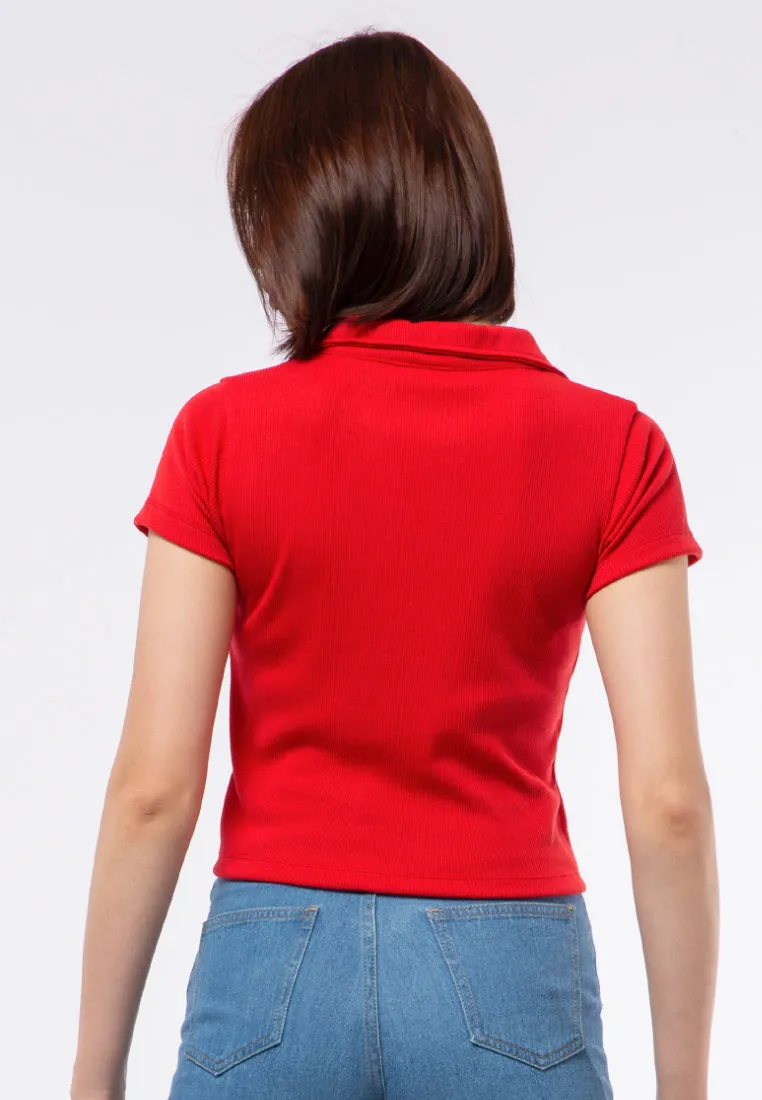Ribbed V-neck Short Sleeve Top