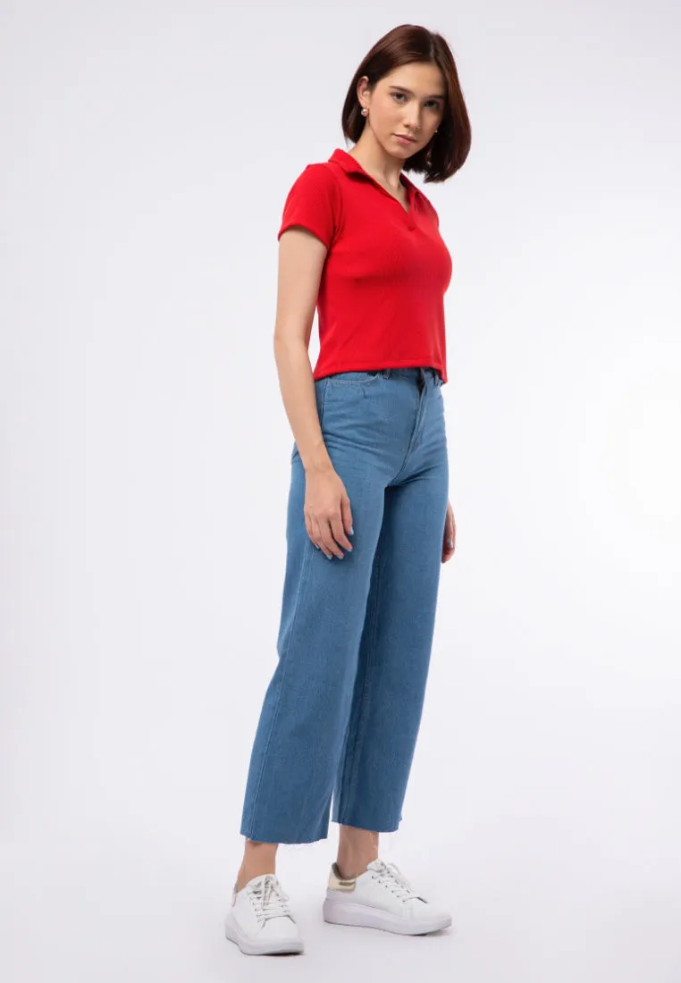 Ribbed V-neck Short Sleeve Top