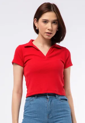 Ribbed V-neck Short Sleeve Top