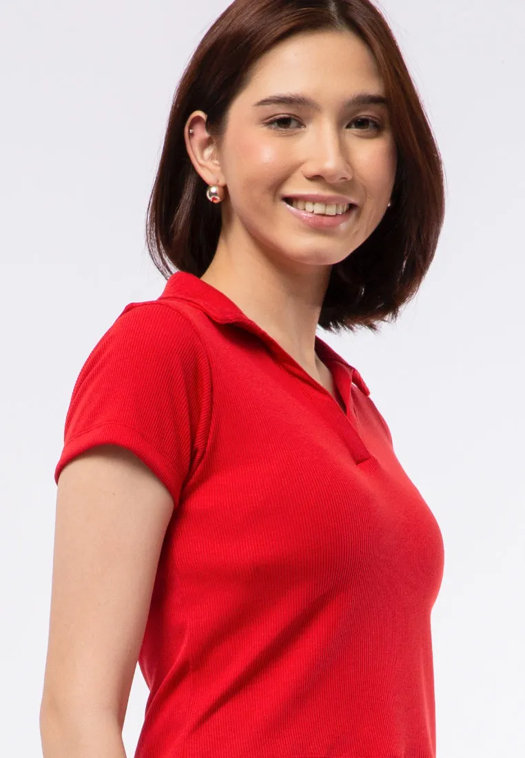 Ribbed V-neck Short Sleeve Top
