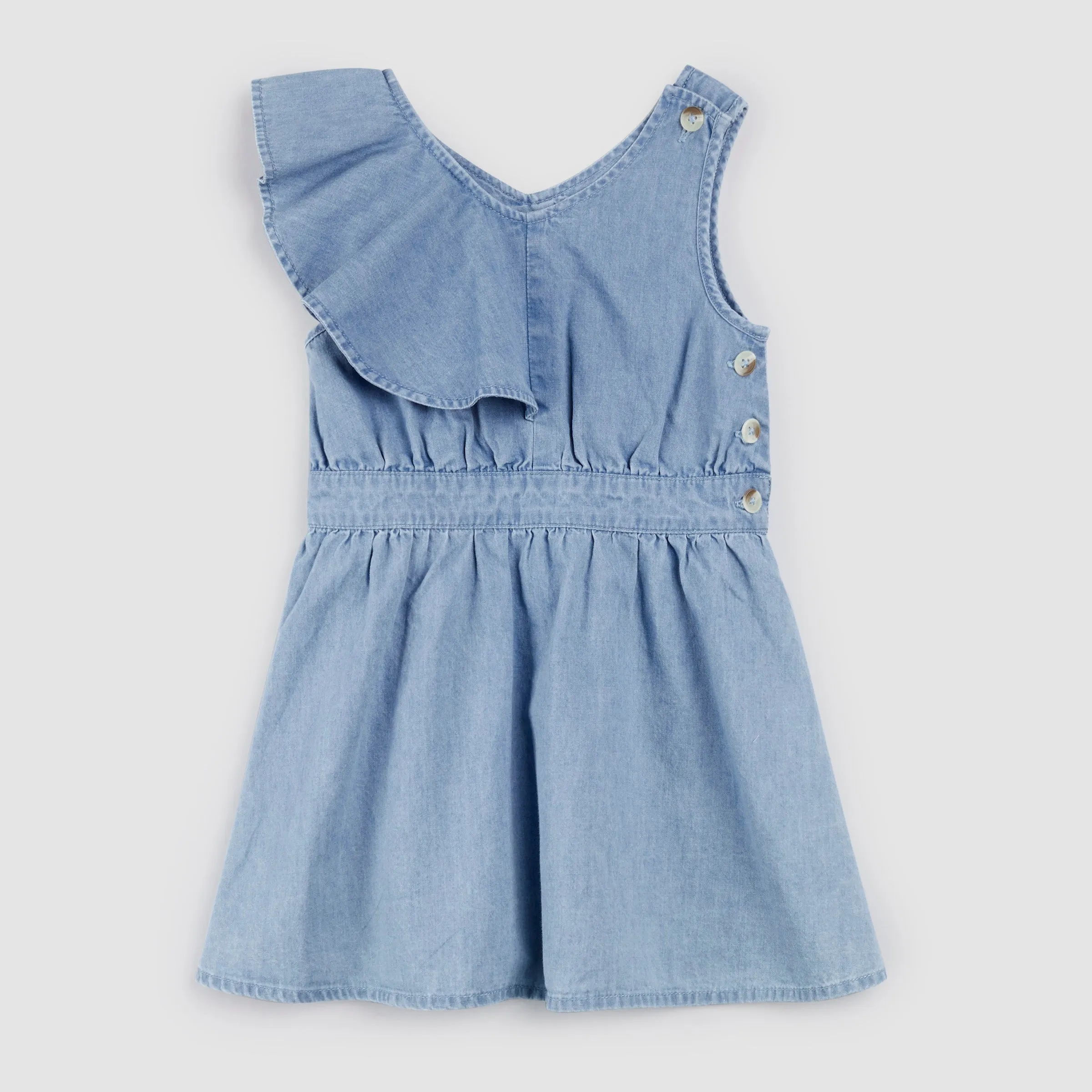 Robe à volants en chambray bleu ciel
