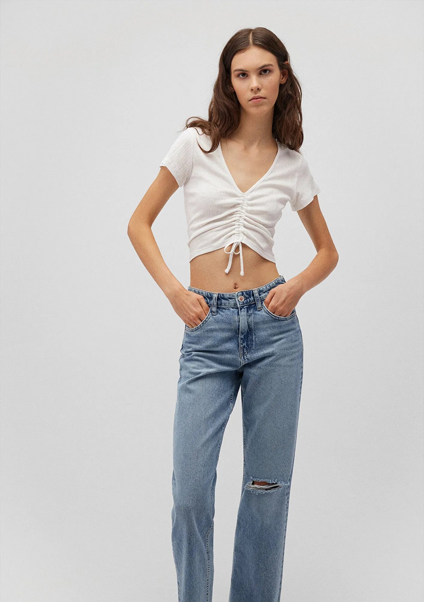 Rouched White Crop Top
