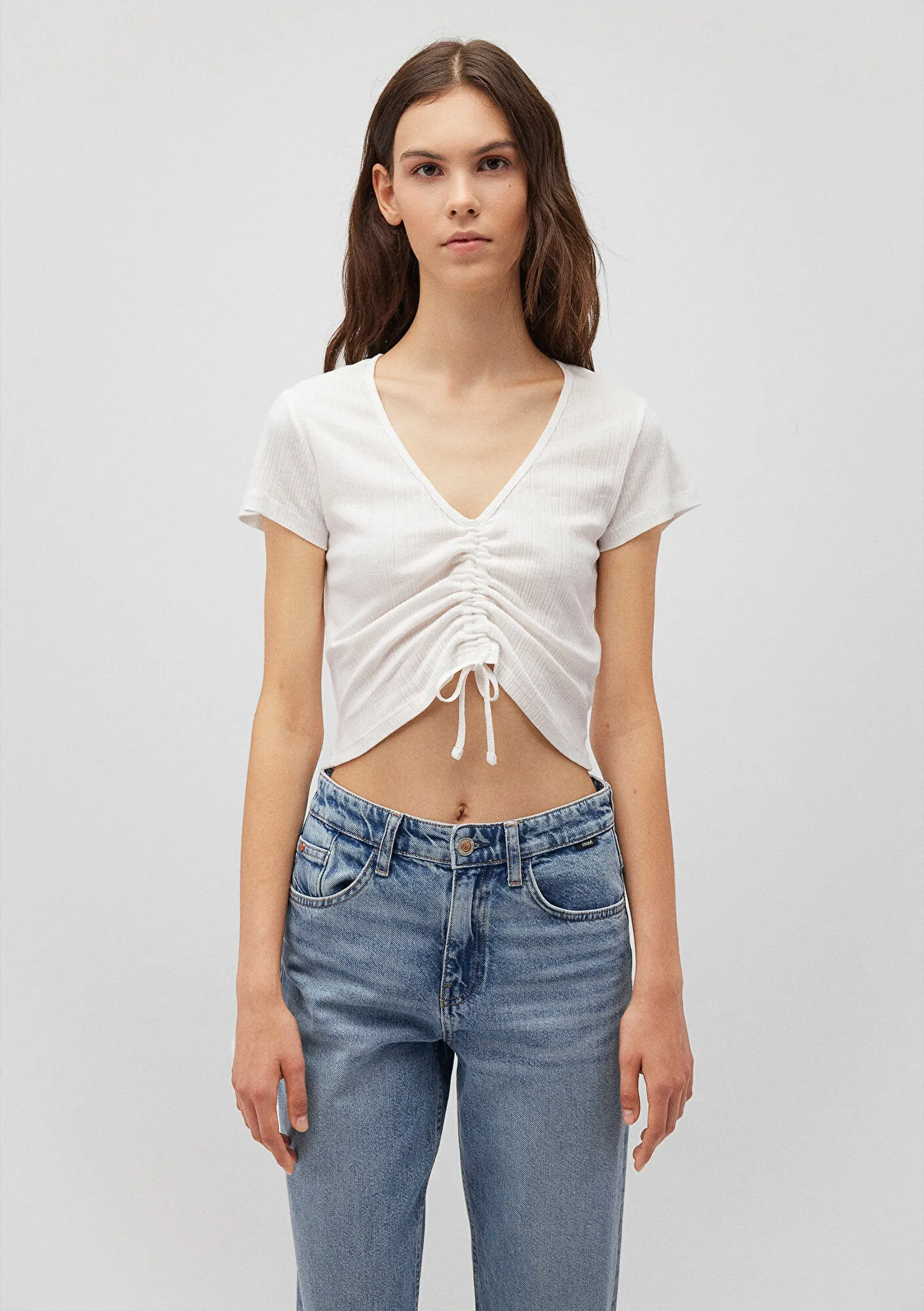 Rouched White Crop Top