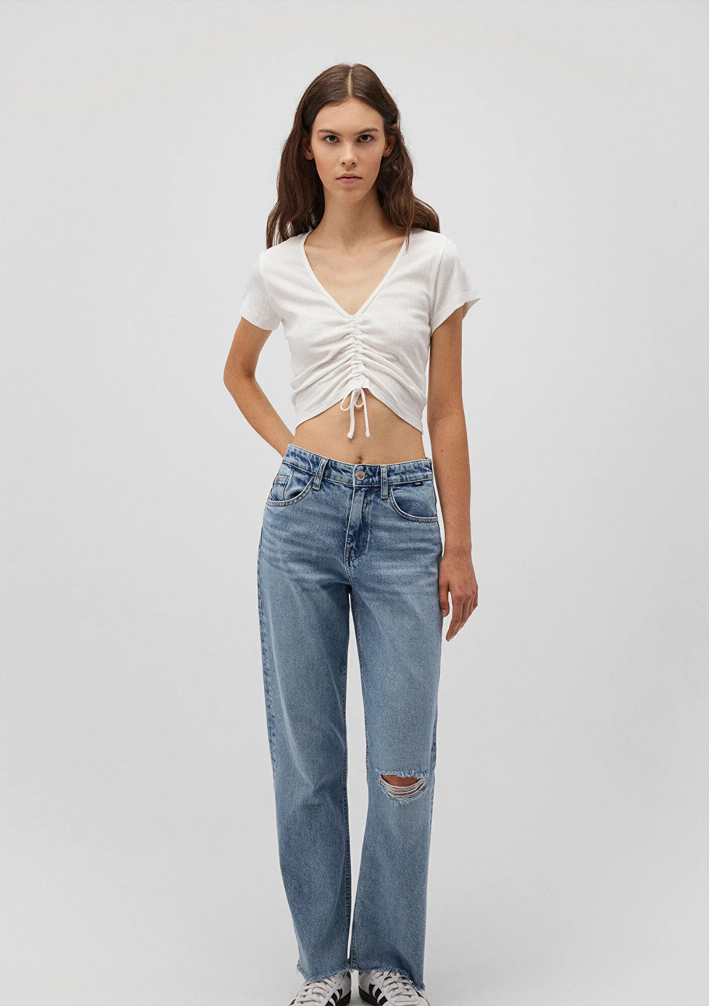 Rouched White Crop Top