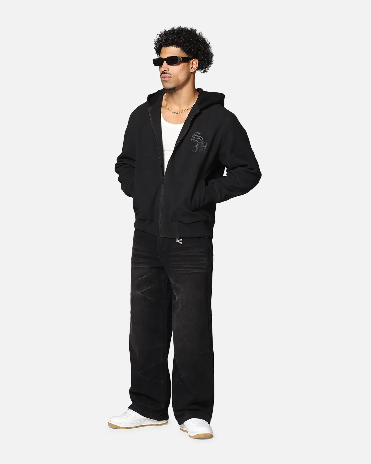 Saint Morta Gothic Hooded PU Bomber Jacket Black/Black