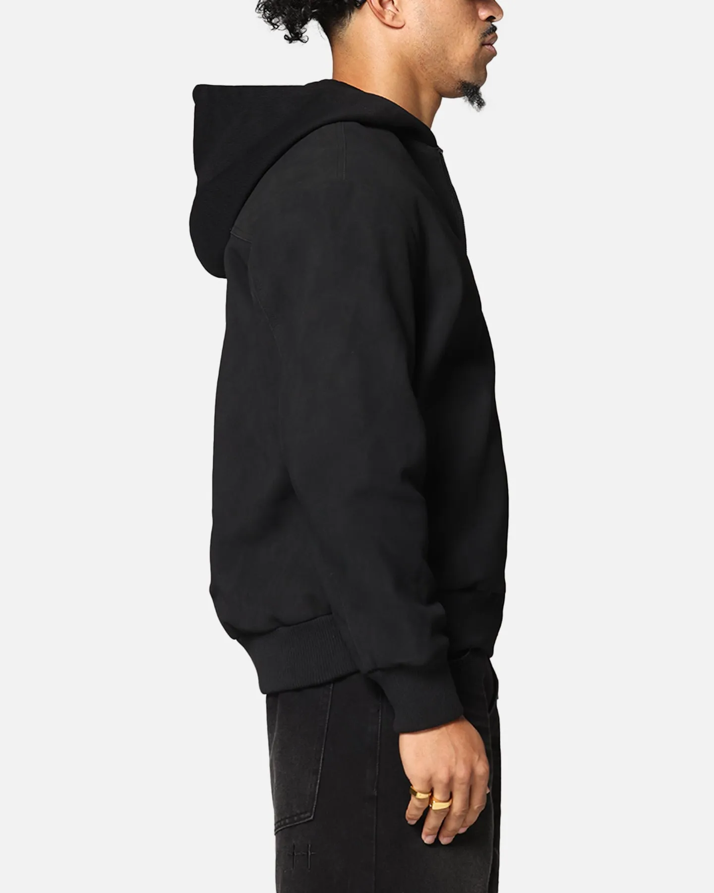 Saint Morta Gothic Hooded PU Bomber Jacket Black/Black