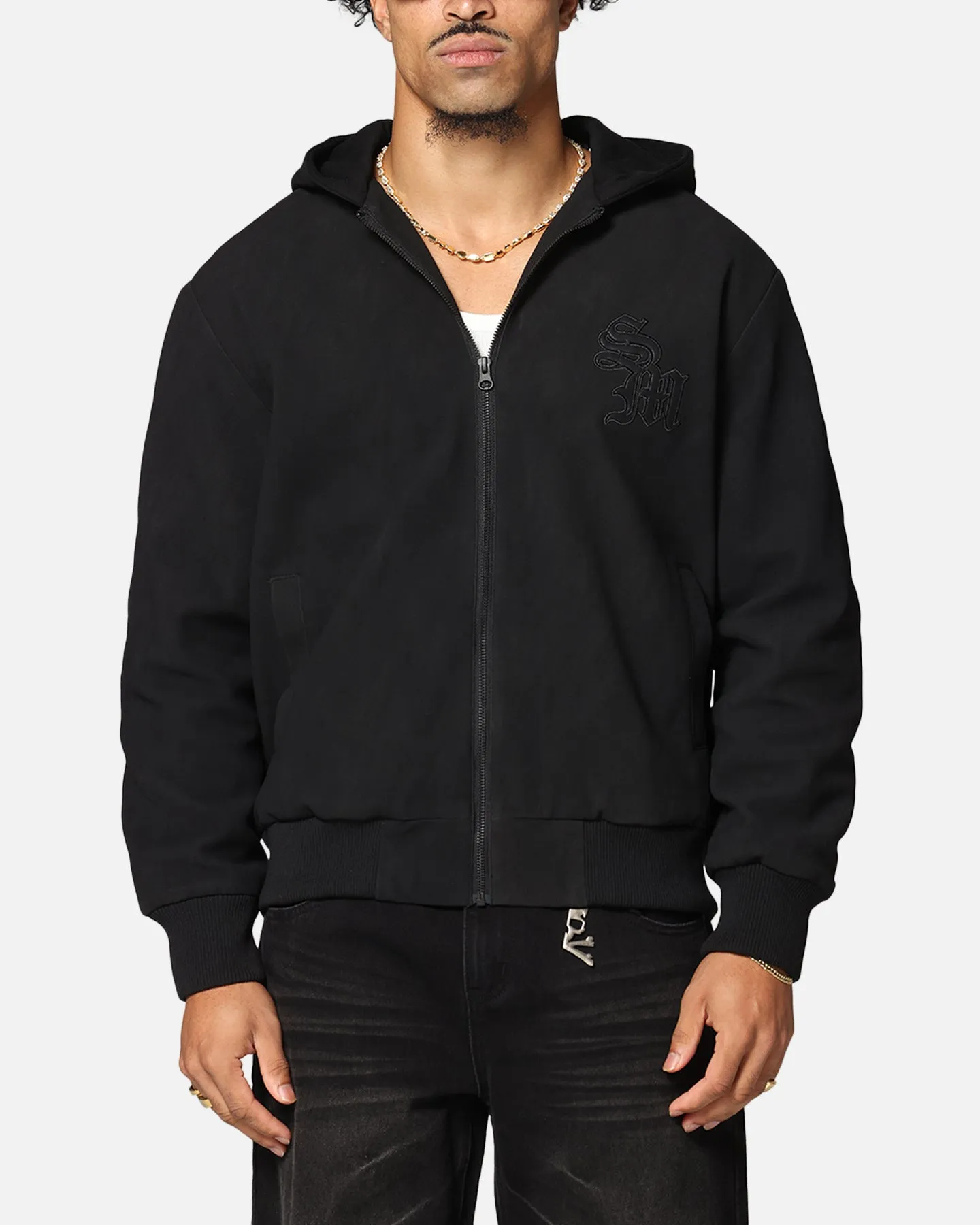 Saint Morta Gothic Hooded PU Bomber Jacket Black/Black