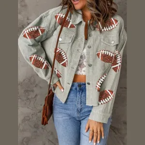 'Selene' Sequin Corduroy Football Jacket