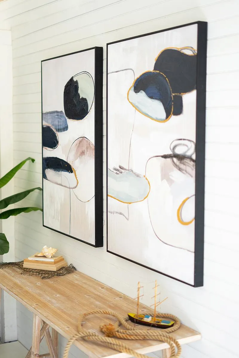 Set of 2 Abstract Landscapes Oil Paintings with Black Frames