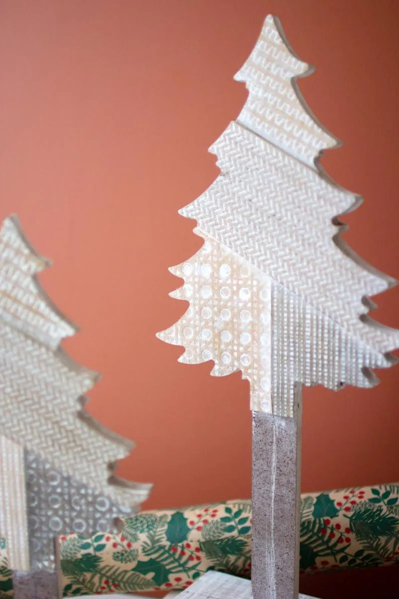 Set of 2 Wooden Christmas Trees on Bases