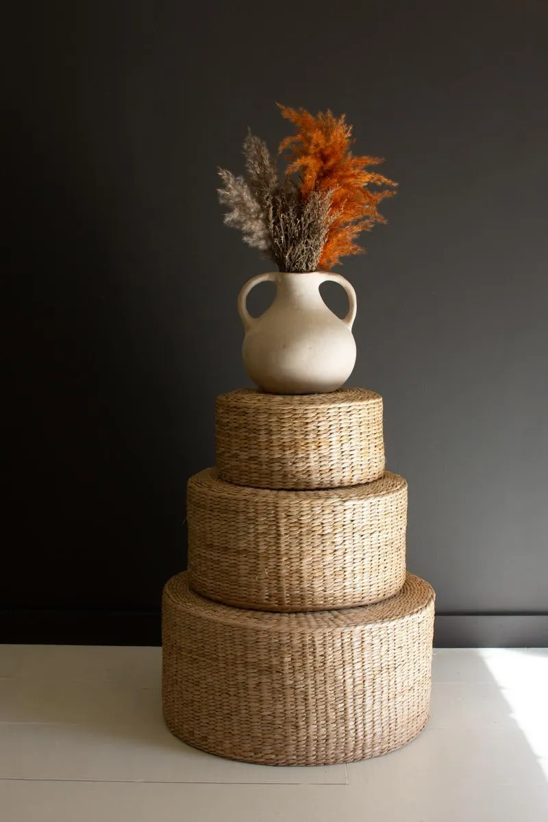 Set of 3 Round Natural Seagrass Risers
