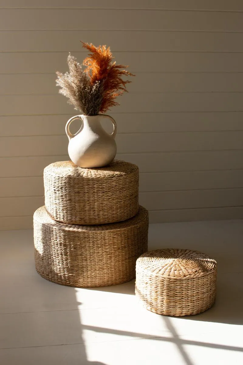 Set of 3 Round Natural Seagrass Risers
