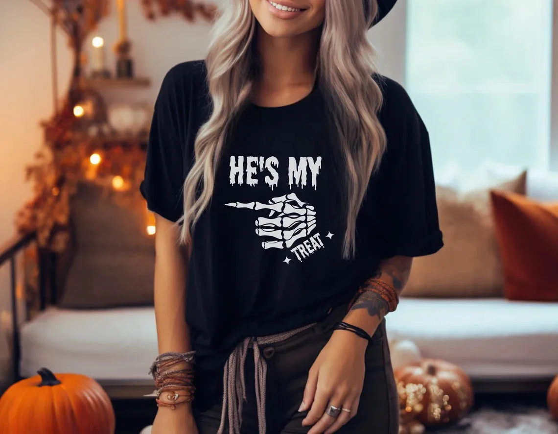 She's My Trick & He's My Treat - Trick or Treat Matching Halloween tshirts for couples