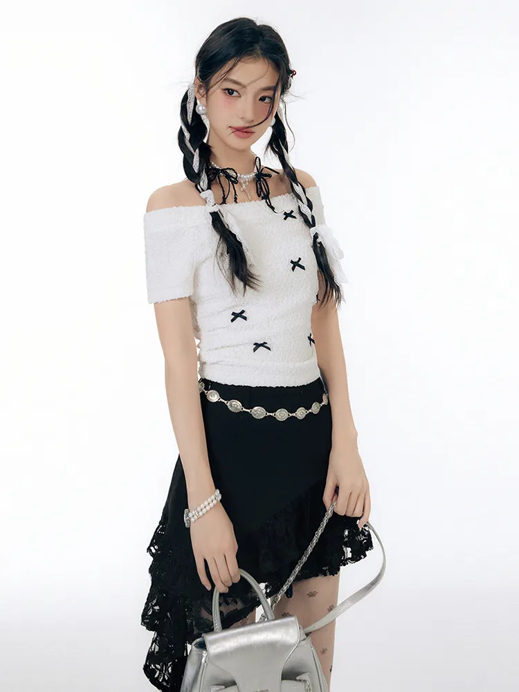 Shirred Off-Shoulder Bow Top