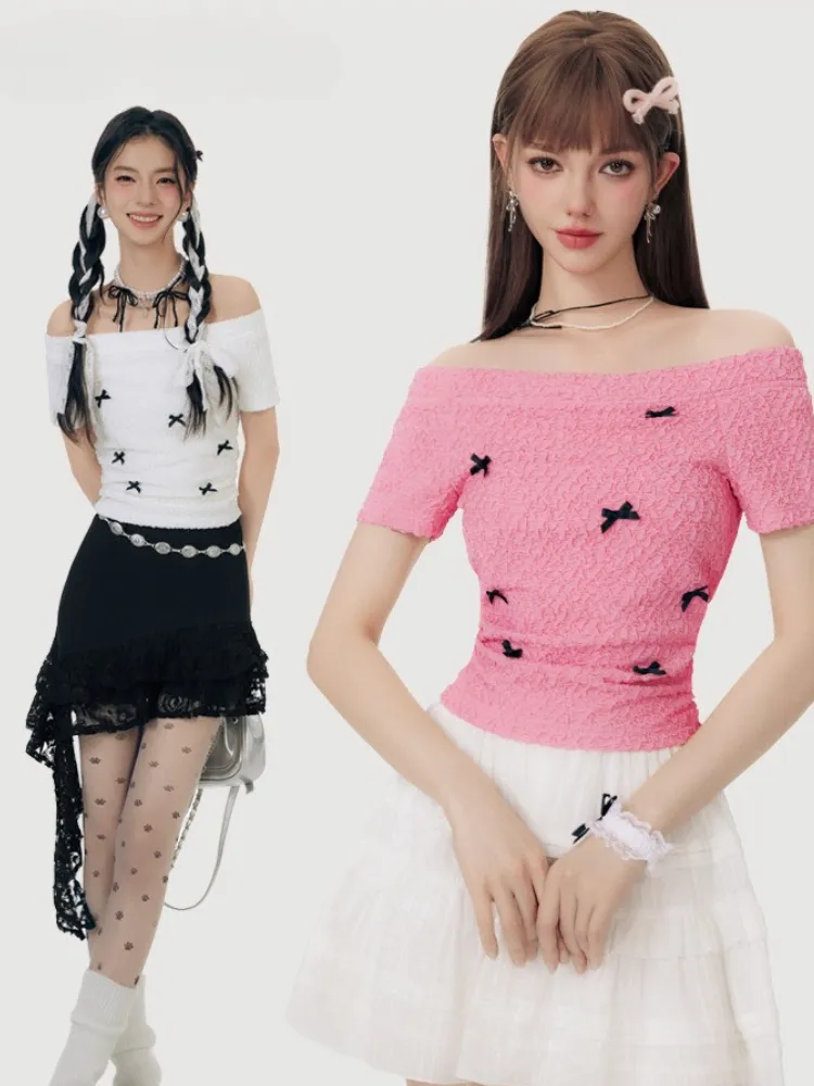 Shirred Off-Shoulder Bow Top