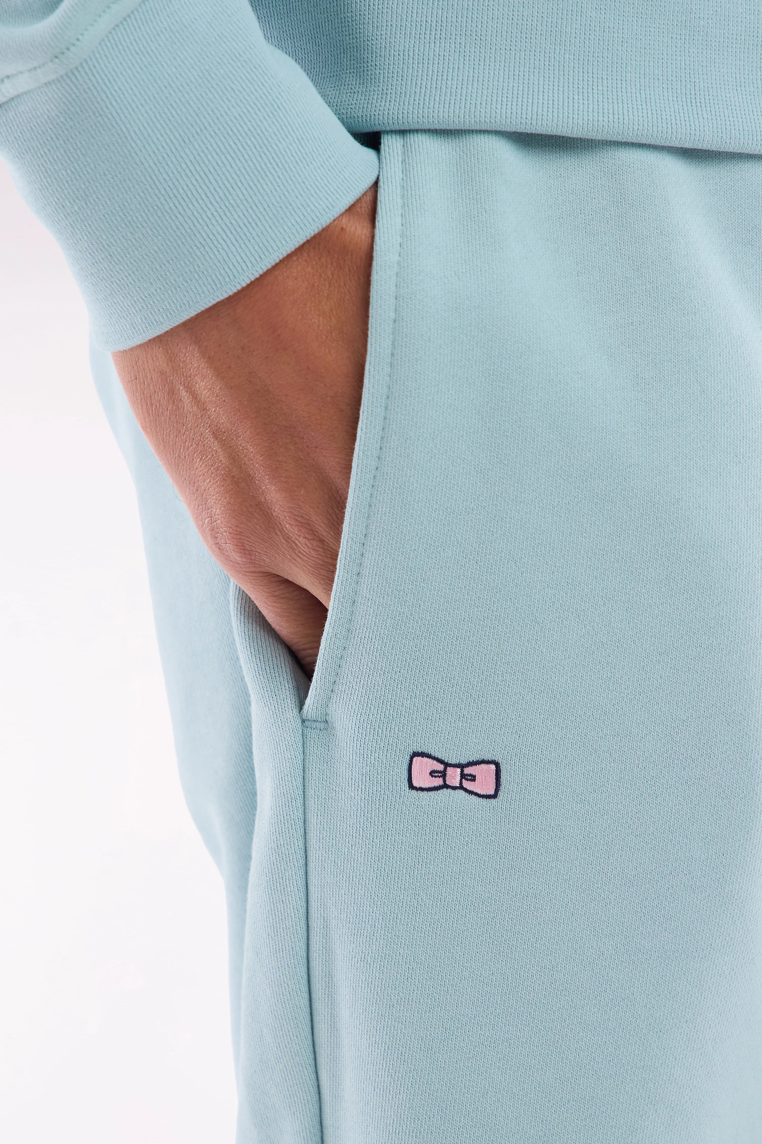 Short en molleton coton vert d'eau coupe droite