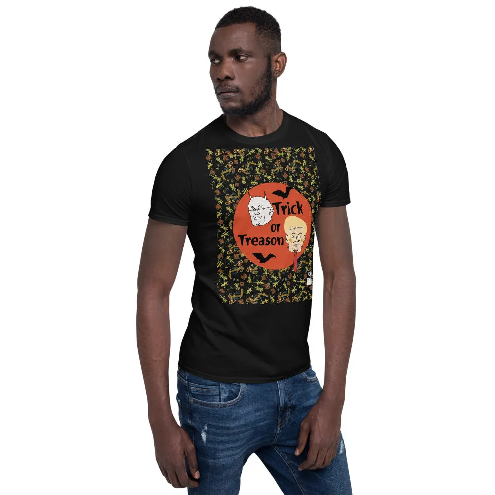Short sleeve tee with a political message for Halloween, black.