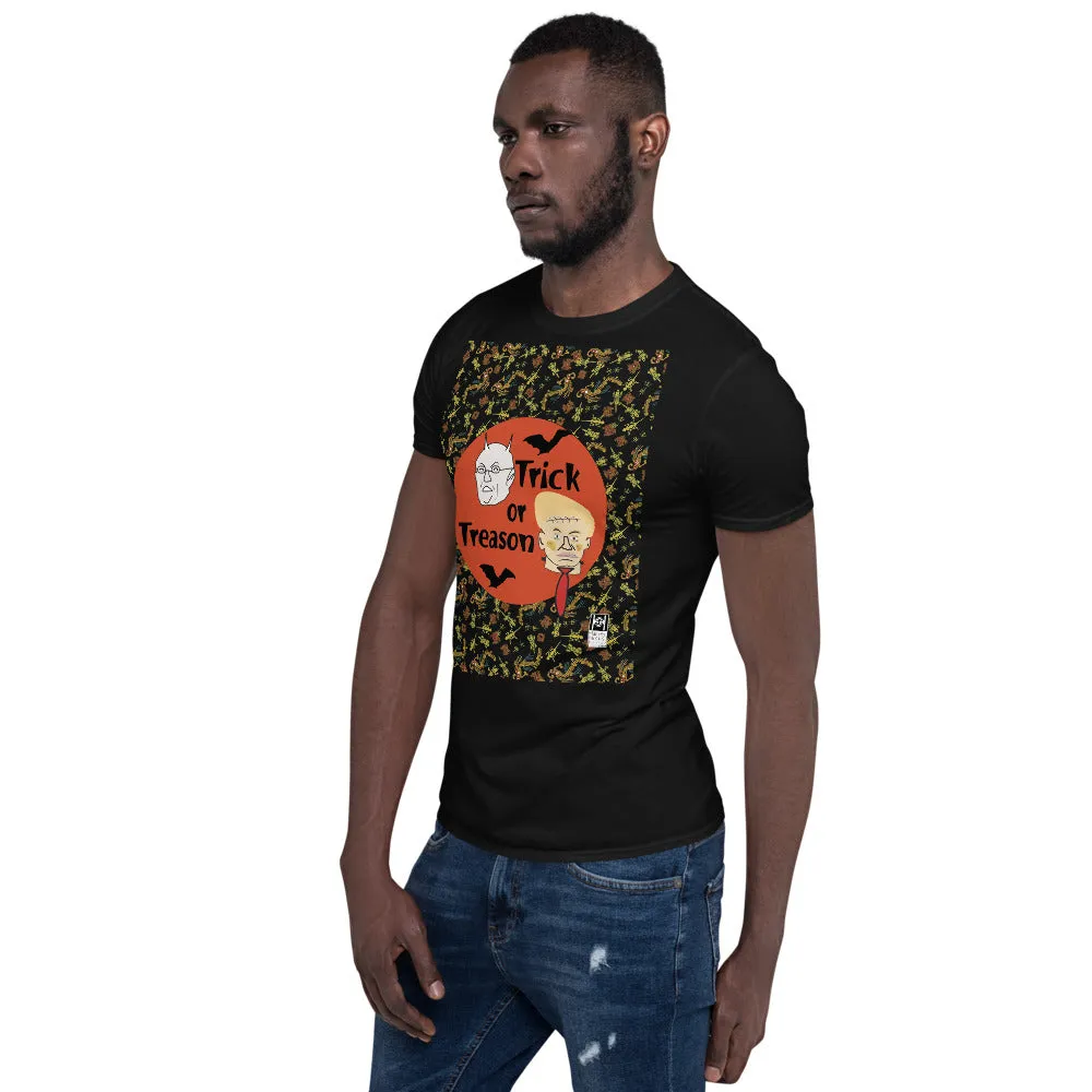 Short sleeve tee with a political message for Halloween, black.