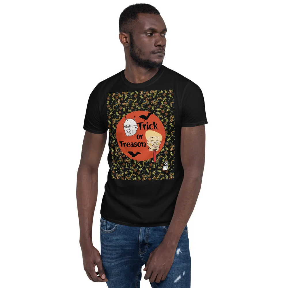 Short sleeve tee with a political message for Halloween, black.