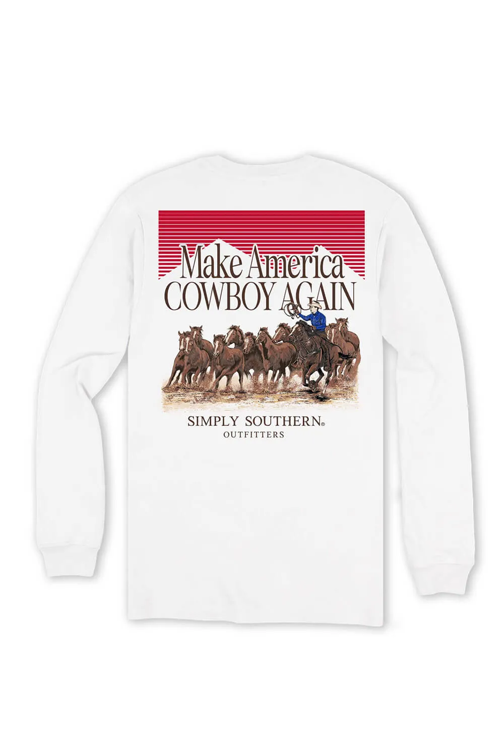 Simply Southern Long Sleeve Cowboy Horse T-Shirt for Men in White | MN-LS-HORSES-WHITE