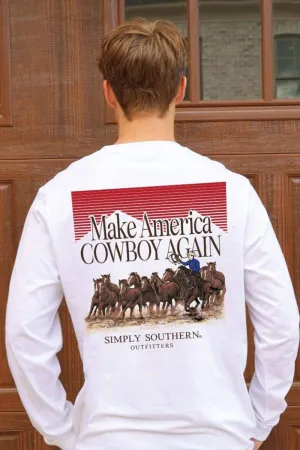 Simply Southern Long Sleeve Cowboy Horse T-Shirt for Men in White | MN-LS-HORSES-WHITE
